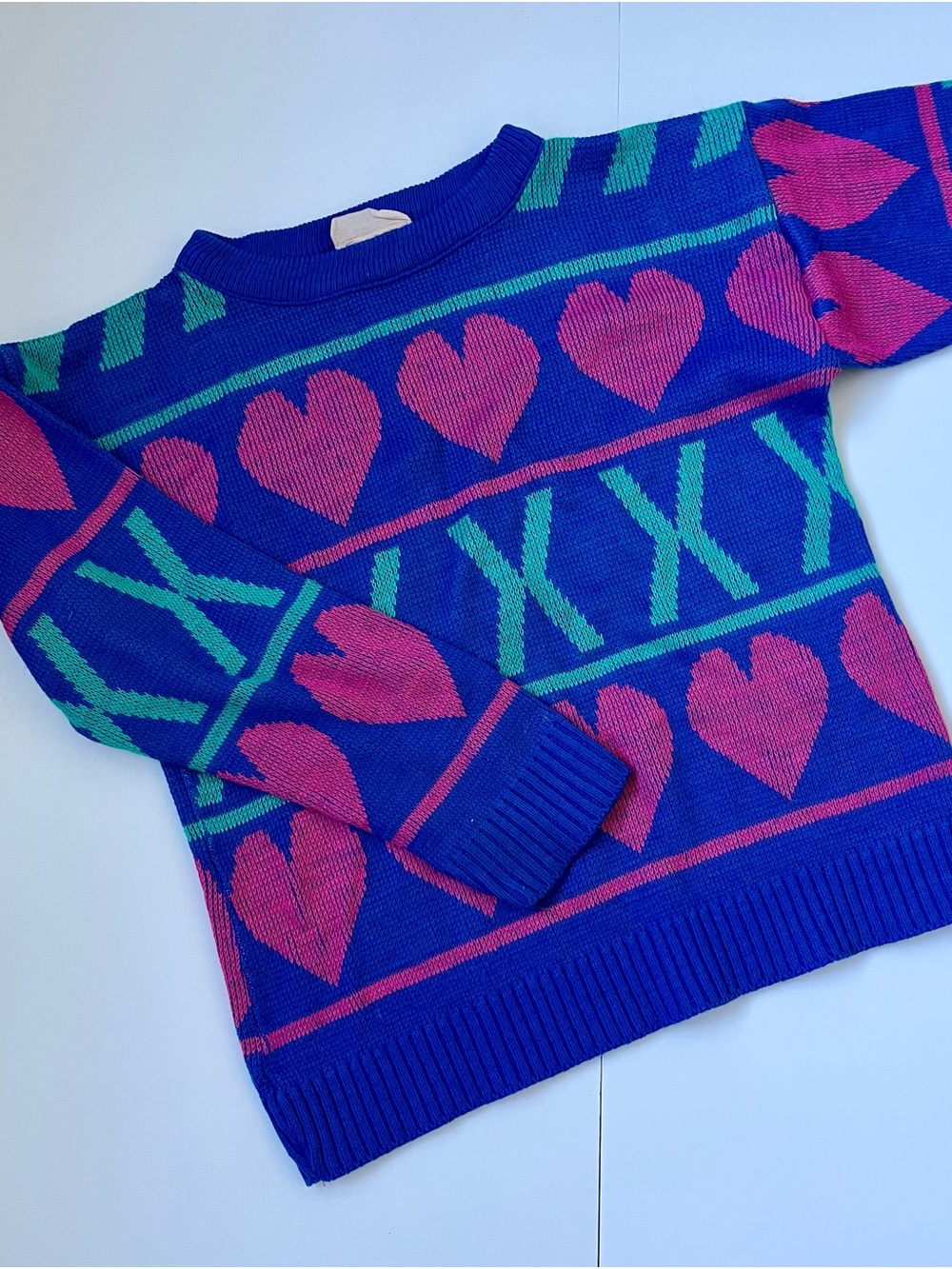 Vintage kids Blue Heart Pattern Knit Sweater